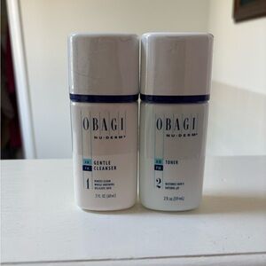 Obagi Nu-Derm Gentle Cleanser and Toner - White and Blue Bottles